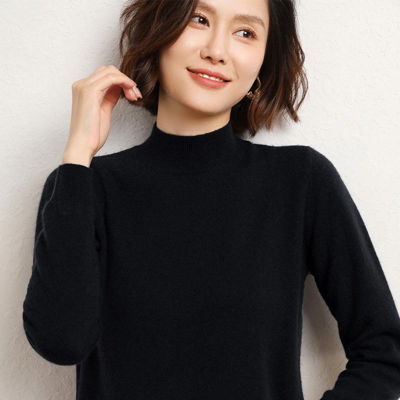 YYFS Женская мода повседневная осень-зима однотонный принт длинный рукав полуводолазка женская одежда шерстяной трикотаж свитера