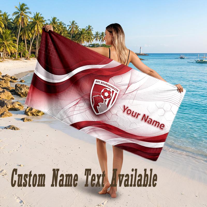 Bournemouth Football Design Beach Towel Custom Text Large Towel for Beach Vacation