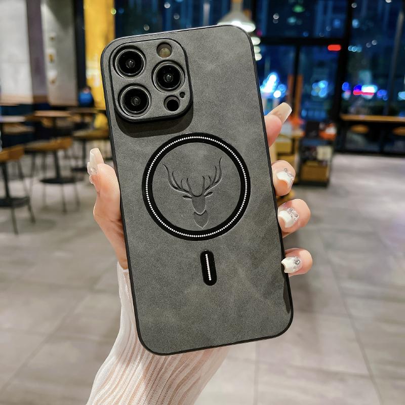 Роскошный чехол из ПУ-кожи с рисунком оленя для iPhone 16 Pro Max 15 14 13 12 11 Pro Max 15Pro 14Pro 13Pro Для Magsafe Беспроводная зарядка Задняя крышка