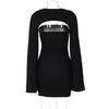 Autumn Women's Fashion Street Style Camisole Long Sleeved Sexy Strapless One-piece Neck Tight Fitting Hip Hugging Dresses