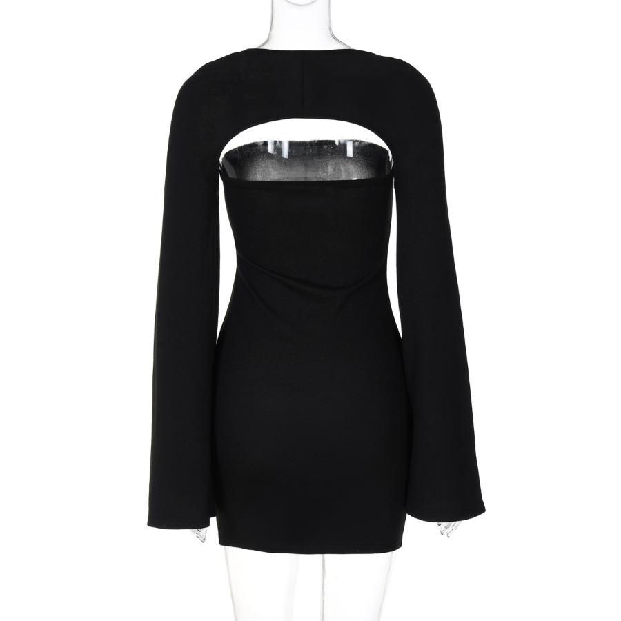 Autumn Women's Fashion Street Style Camisole Long Sleeved Sexy Strapless One-piece Neck Tight Fitting Hip Hugging Dresses