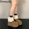 Винтажные туфли на платформе Женские меховые зимние сапоги Комфортное увеличение роста Сохранение тепла Хлопковые короткие ботильоны Зимняя женская плюшевая обувь