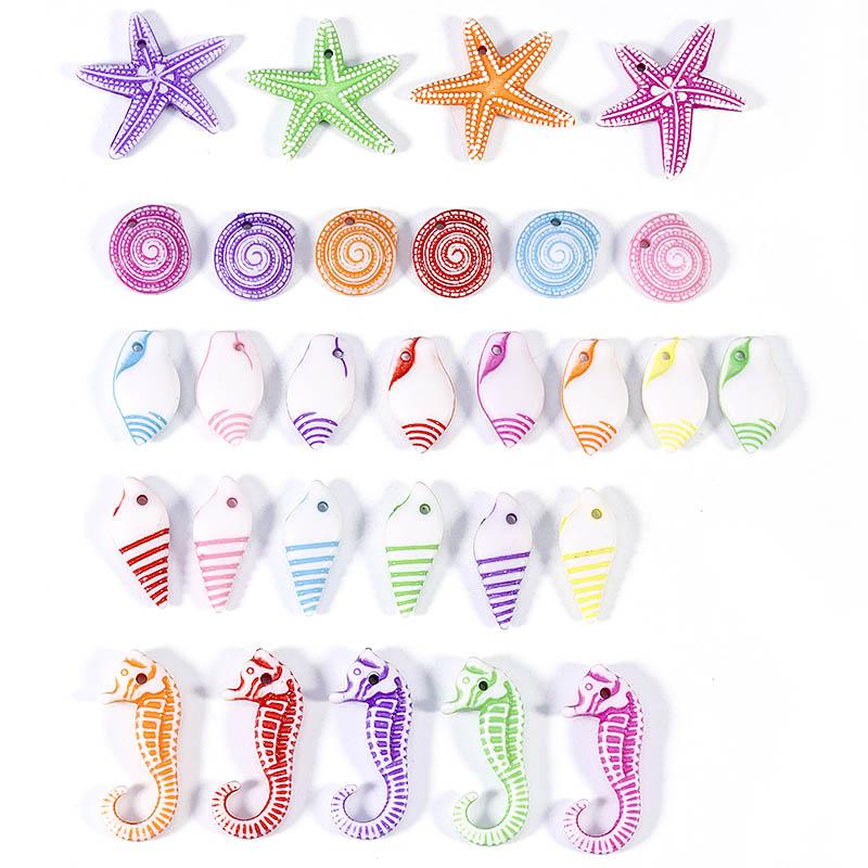 100 шт./Лот Акриловые Бусины Серия «Океан» Смешанные Морские Коньки Морские Звезды Шарм-Бусины для DIY Браслетов Ожерелий Изготовления Украшений Принадлежности