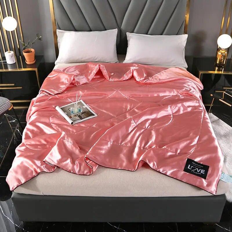 4 STYLES 1pc Silky Cooling Silk Blanket Thin Quilt Smooth Blankets Solid Comforter Bed Cover Single/Queen/King Size