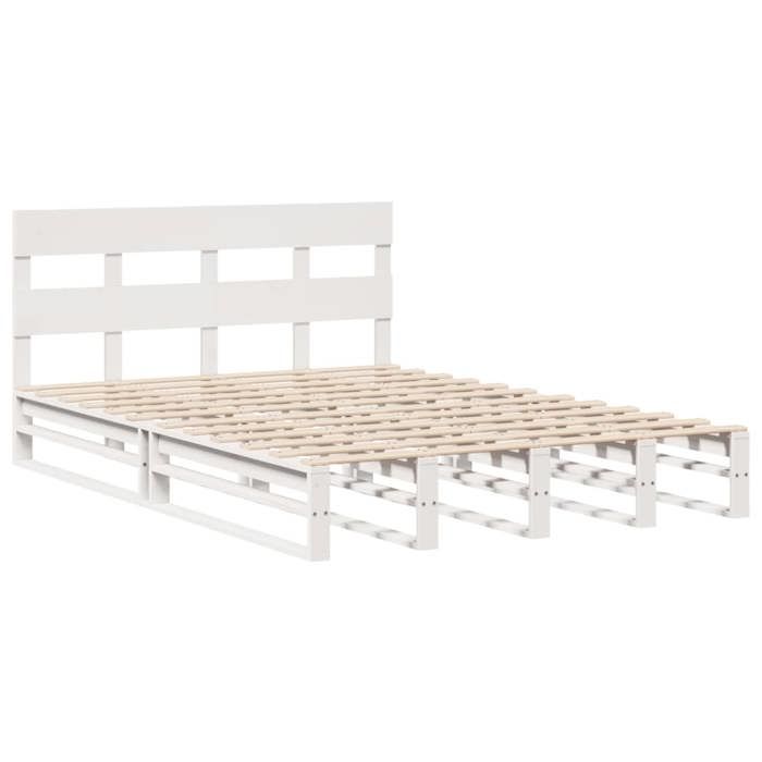 VidaXL Bed Frame with Headboard White 150x200 Cm Solid Pine Wood, Bed, Bedroom Furniture, Wooden Bed, Bed 3302298
