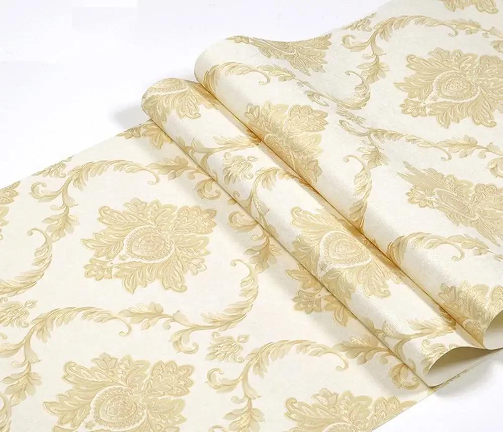European 3D Damascus Wallpaper Sticker - Modern Damask Floral Wall Paper Background el Loft Wallcovering Mural Pvc Waterproof