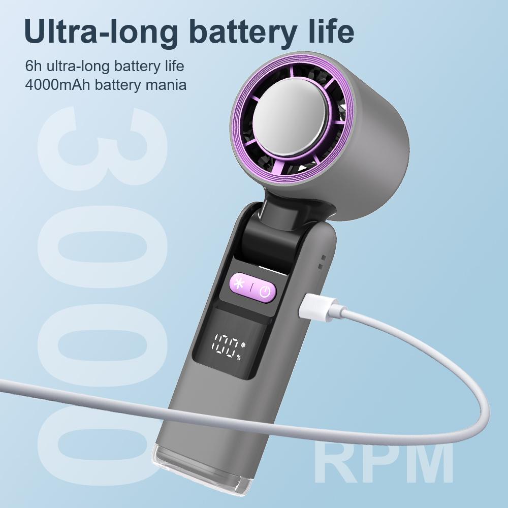 4000mAh Speed(100) with Ice Cooler Handheld Portable Fan USB Powered For Camping Hiking Fishing Super Mini 13000 Rpm Small Pocket Fans Rechargeable