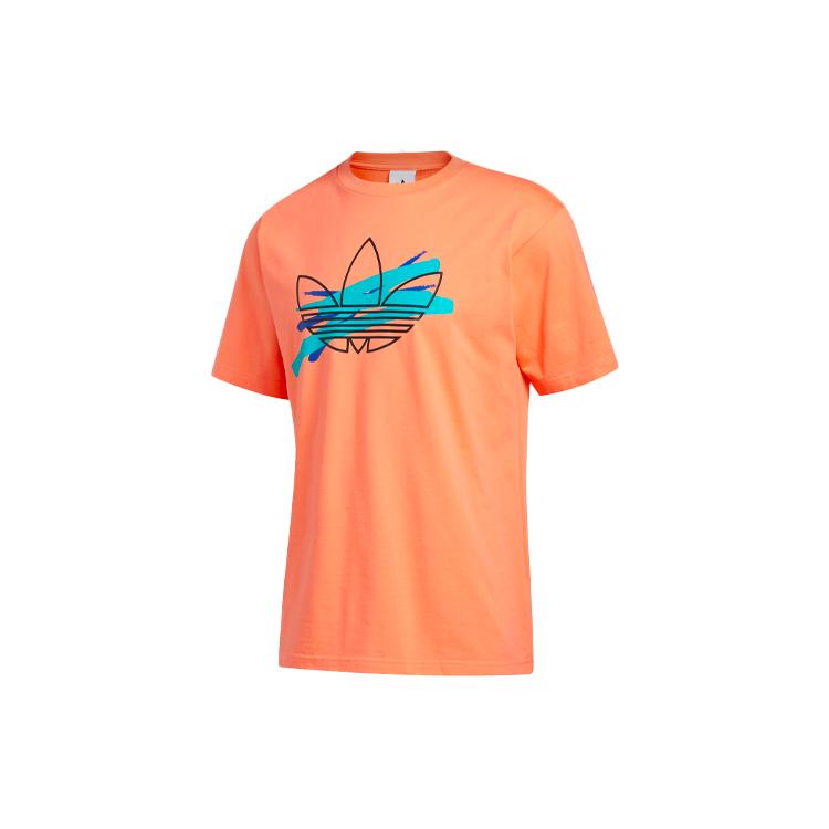 Adidas Originals T Shirts Men's Orange Crew Neck Moderate Straight Fit FM1545