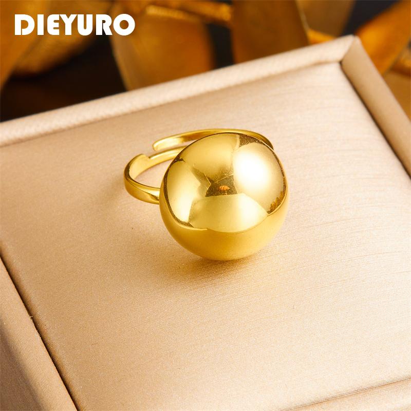 DIEYURO 316L Stainless Steel Golden Round Open Finger Ring For Women Girl Fashion New Jewelry Gift Party anillos mujer