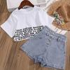 NGirls Clothes Set Summer Girl Crop Tops T-shirt + Denim Shorts 2pcs Girl Outfits Baby Girls Clothing 4~12 Year