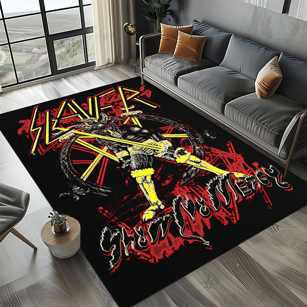 3D Retro Band Slayer Heavy Metal Rcck Sign Carpet Rug for Living Room Bedroom Home Sofa Decoration,Kid Play Non-slip Floor Mat