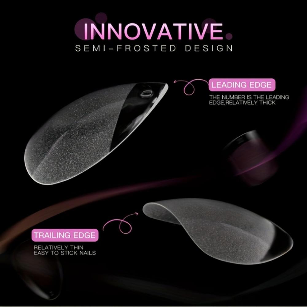 Набор из 240 штифтов Naked Almond — очень короткие, полуматовые, с глянцевыми овальными и стилетными кончиками в прозрачной коробке для хранения — идеально подходит для самостоятельного нейл-арта