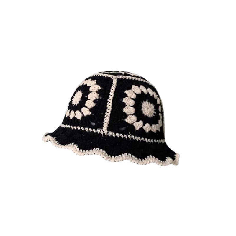 Hyunya wind полая вязаная шерстяная шапка-ведро женская универсальная милая девочка большая голова тонкая шапка-ведро прилив