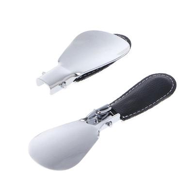 Черный складной портативный металлический прочный рожок для обуви с искусственной кожей нержавеющей стали