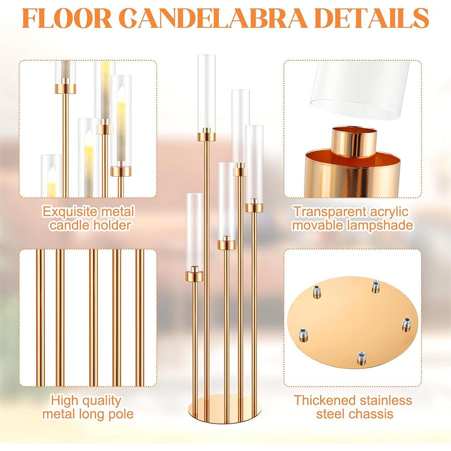 5-рожковый напольный канделябр высотой 42,5 дюйма, золотой подсвечник, центральные подсвечники для столов, металлический подсвечник-канделябр для хри