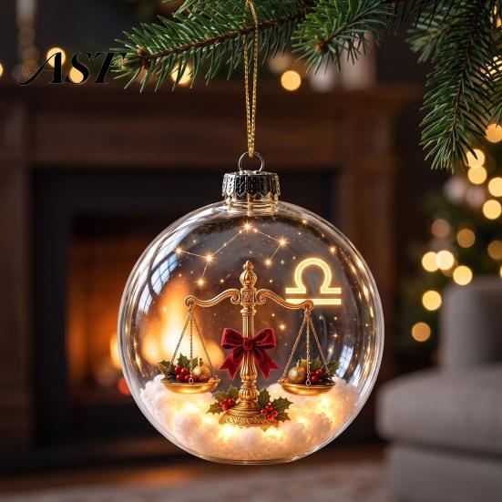Timeless Holiday Keepsakes Zodiac Christmas Ornament, Twelve Sign Hanging Decoration, 2D Acrylic Tree Decorations Horoscope Pendant for Xmas