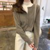 Модный новый круглый вырез короткий вязаный кардиган куртка женская осень зима свободная верхняя одежда женские кардиганы свитер с длинным рукавом однотонные свитера 24917
