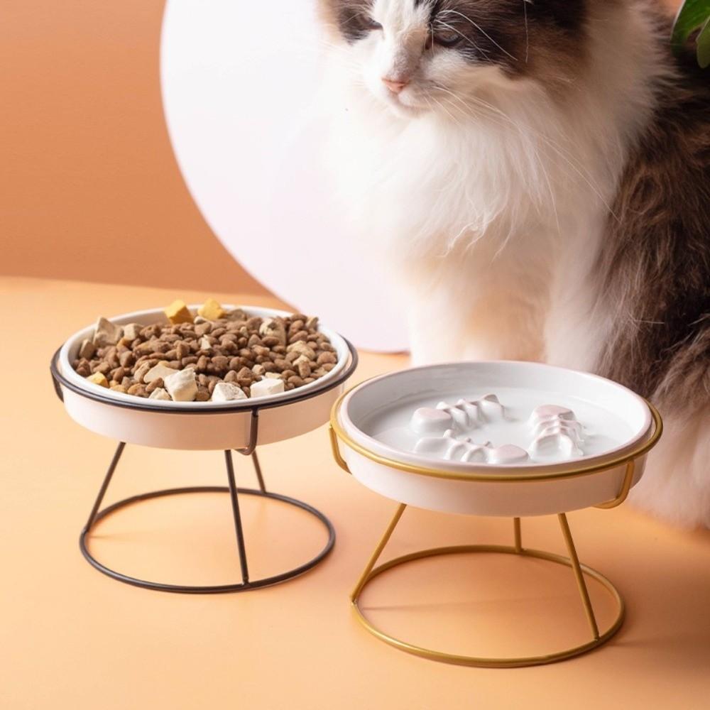 High-Foot Ceramic Raised Pet Bowl Neck Guard Flat Face Cat Stand Bowl Large Diameter Slow Feeder Bowl Outdoor Feeding
