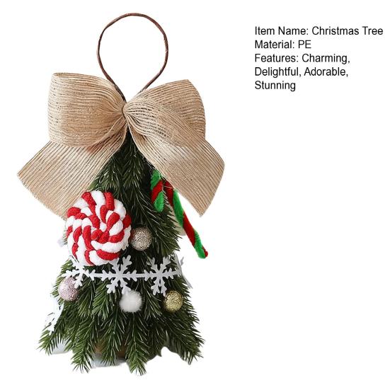 Christmas Tree Decoration Small Artificial Pine Tree Hanging Ornaments with Bow for New Year Xmas Party Home Decor
