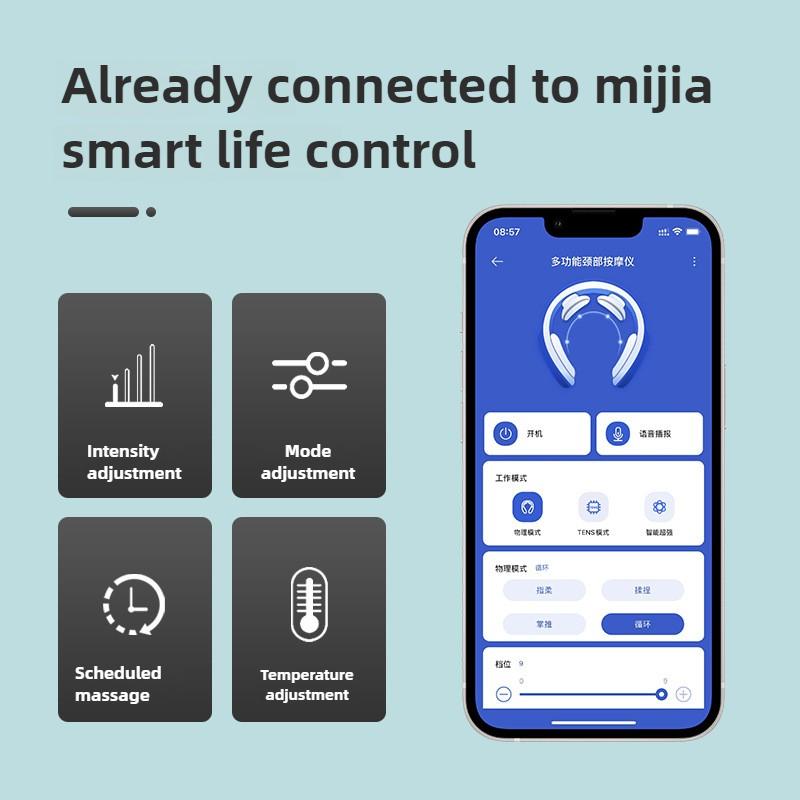 8D U-образный электрический импульсный протектор для шеи для домашнего использования, подключаемый к мобильному приложению, электрический массажер для шейного отдела позвоночника для комфорта и расслабления