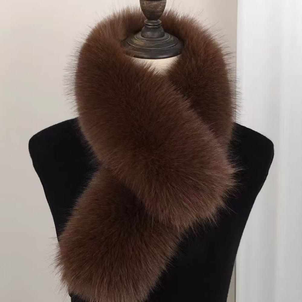 Soft Plush Cross Scarf Fake Fox Hair Fur Neck Warmer Temperament Faux Fur Scarf  Women