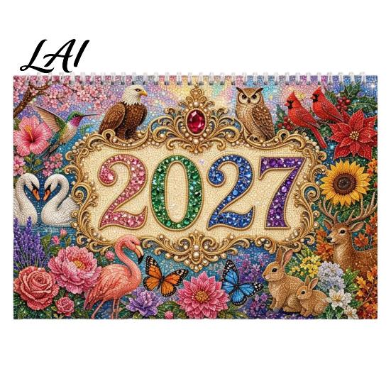 DIY Calendar Kit 2027 Diamond Art Painting Pattern Wall Calendar Rhinestone Gem 12 Monthly Planner Jan. 2026-Dec. Hanging for Home Office