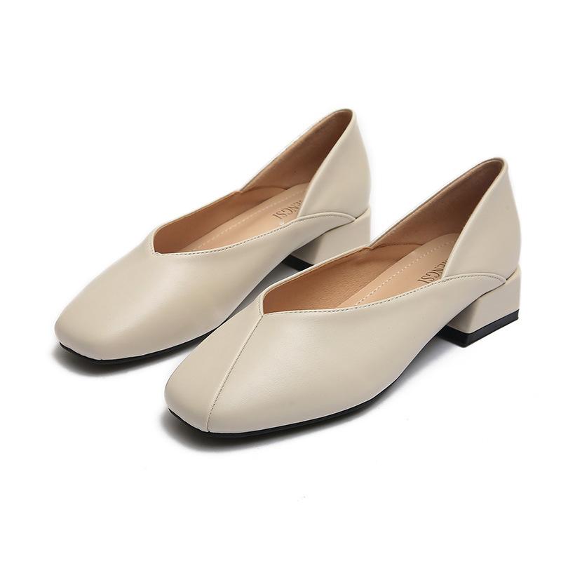 2024 Новая весна-лето Женская кожаная обувь Туфли-лодочки на квадратном каблуке Удобные повседневные туфли на высоком каблуке для девочек Мокасины для отдыха