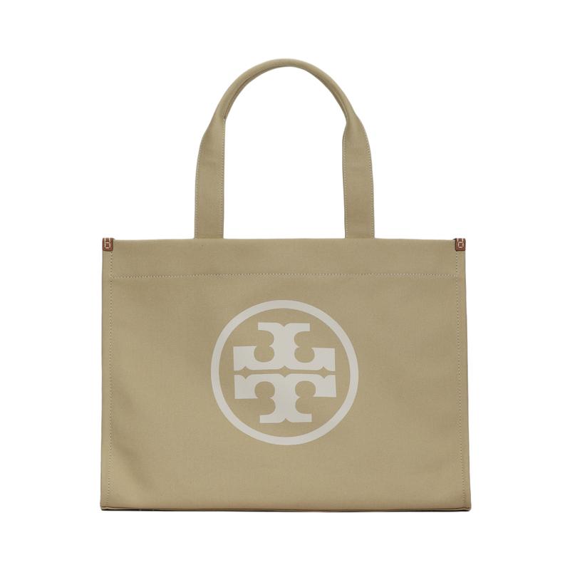 Tory Burch Сумка на плечо из хлопкового холста Ella с логотипом, украшенная скрытым магнитным мостом, цвет Пекан 148792-275