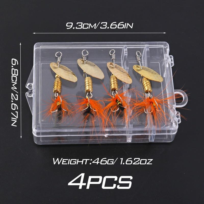 Fishing Spinners 4pcs Hard Metal Spinnerbaits Lures Kit for Bass Trout Walley with A Tackle Box