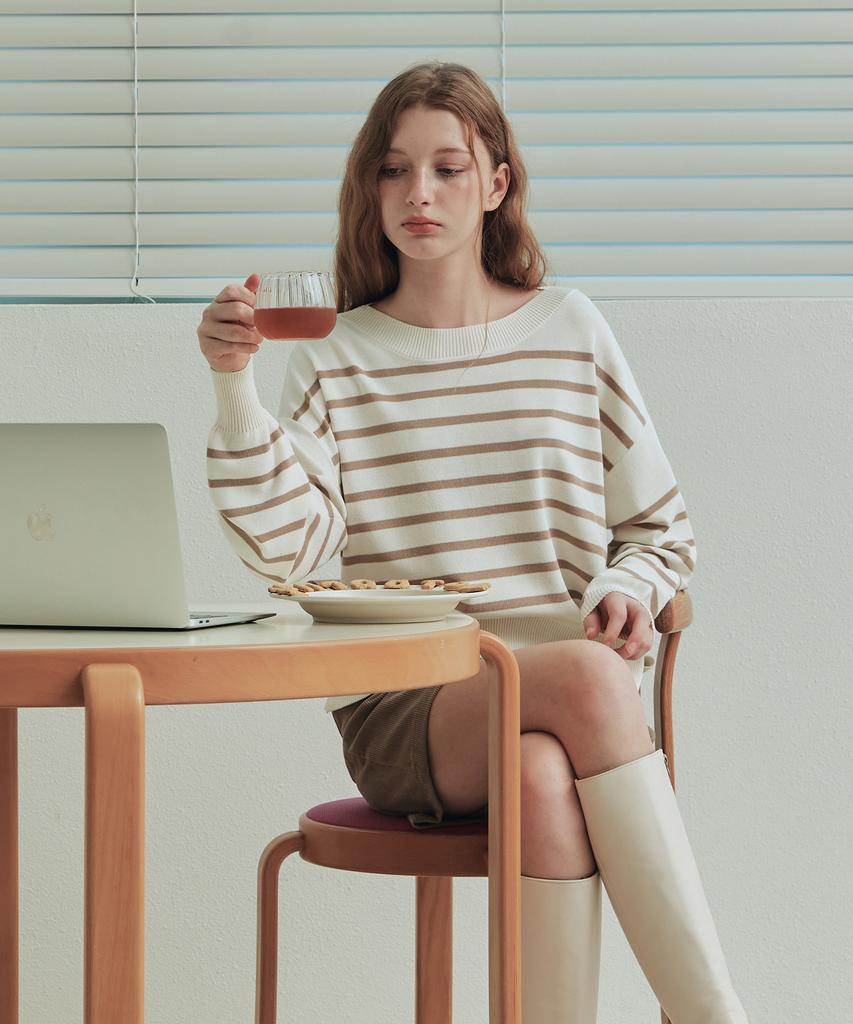 ZEROSTREET [3 Colors] Striped Round Neck Knit
