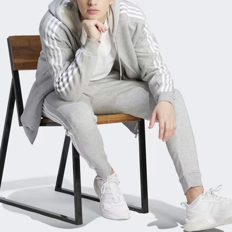 Adidas Essentials Fleece 3-Stripes Full-Zip Hoodie Medium Grey Heather Men Streetwear IJ6479