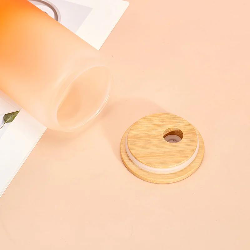 Gradient Color Water Bottle with Straw Juice Glasses with Wooden Lid Beer Wine  Milk Mocha Bubble Tea Cup Ice Cola Glass Cup