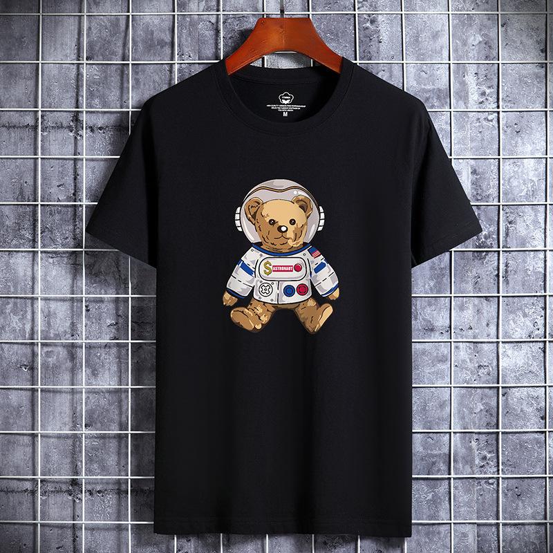 Мужская модная футболка с принтом астронавта и медведя, футболка из чистого хлопка с короткими рукавами