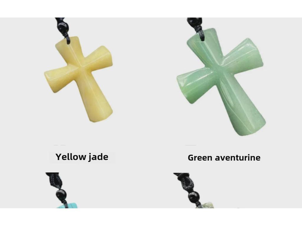 Ожерелье с крестом из агата - полудрагоценный камень, рождественский подарок, цепочка для свитера