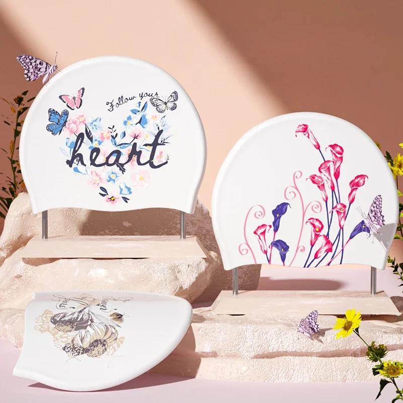 Печатные шапочки для плавания для женщин, большой размер, удобная силиконовая шапочка для плавания, длинные волосы, защита ушей, шапочка для плавания, аксессуары для бассейна