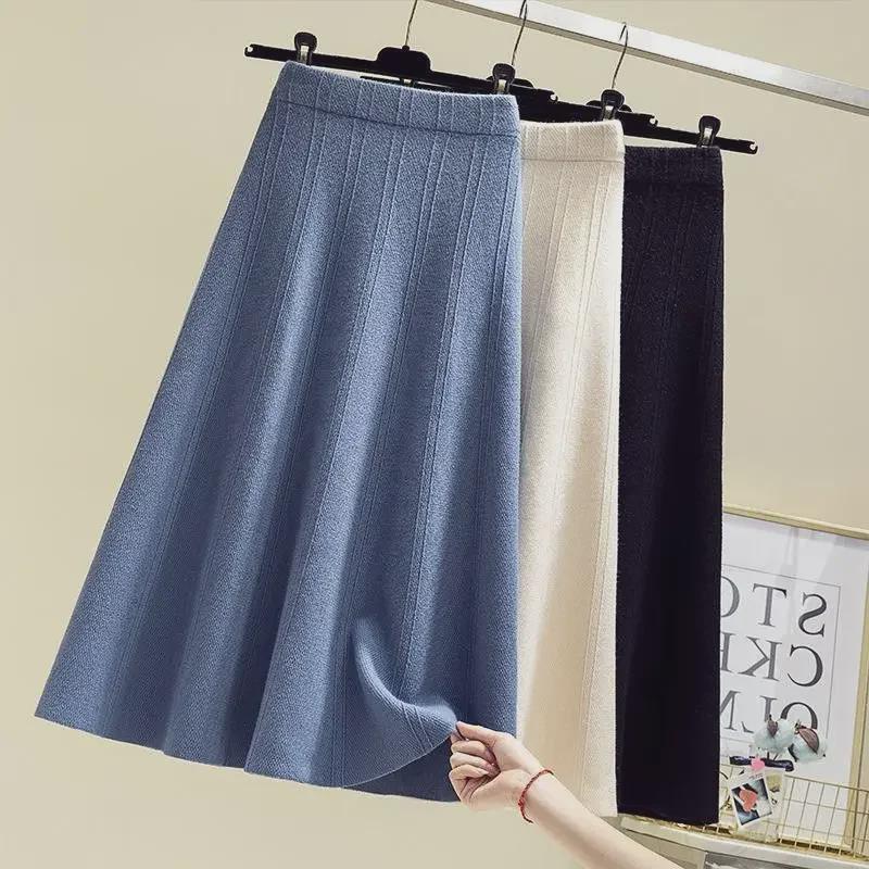 Стильная трикотажная юбка больших размеров с высокой талией на осень и зиму