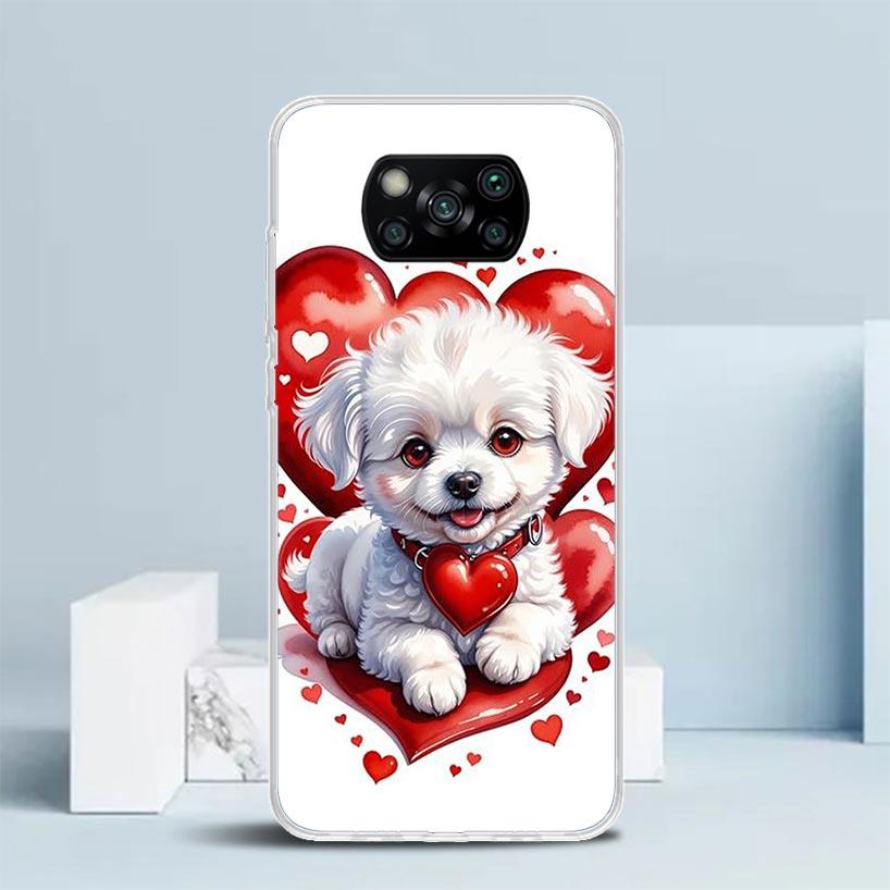 Lovely Puppy Heart Dogs Phone Case For Xiaomi Poco F7 Ultra X5 X6 X7 Pro M7 Redmi 15C 15 13C 13 12C 12 10C 10 10A 9 9C 9A 9T Cov