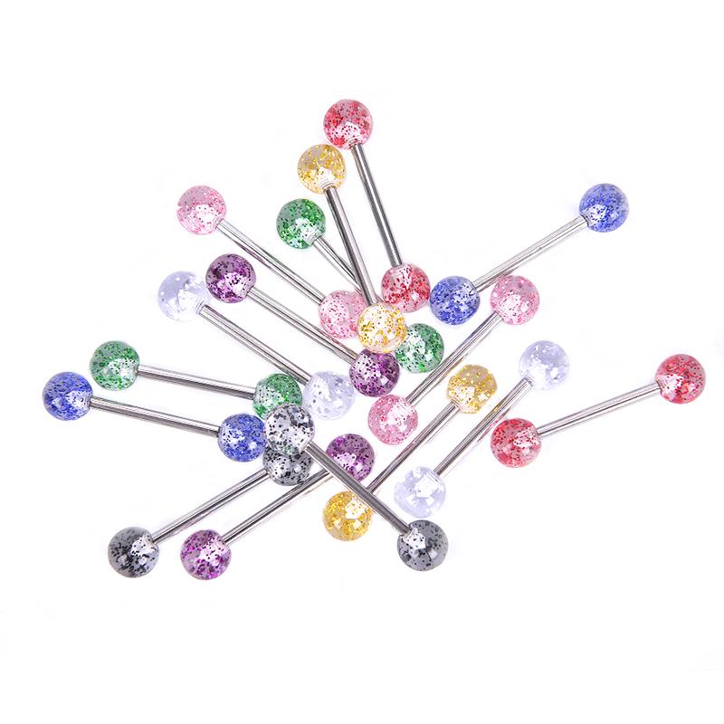 8PCS/Set Colorful Glitters Tongue Rings Barbell Ball Body Piercing Jewelry