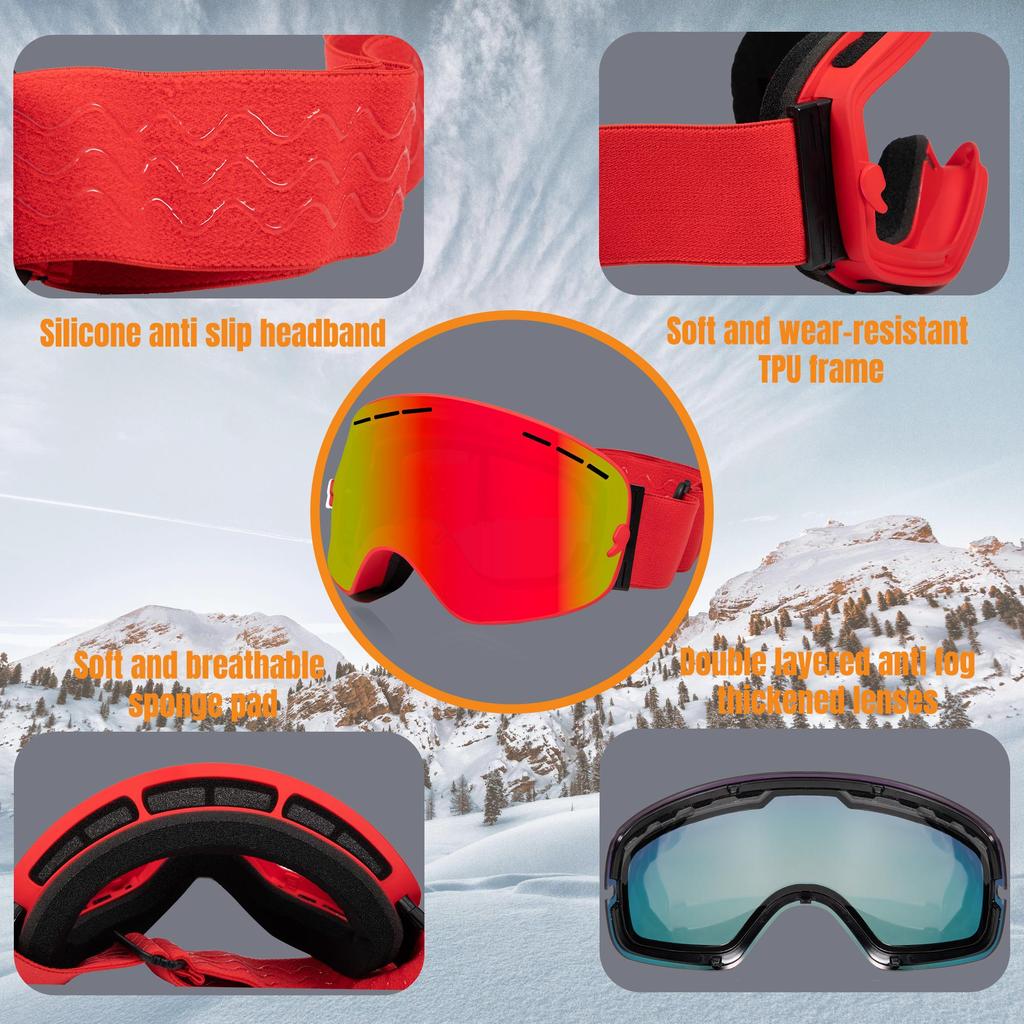 Queshark Взрослые двухслойные противотуманные очки UV400, горнолыжные очки, маска, зеркало, горнолыжные очки, зимние очки для сноуборда