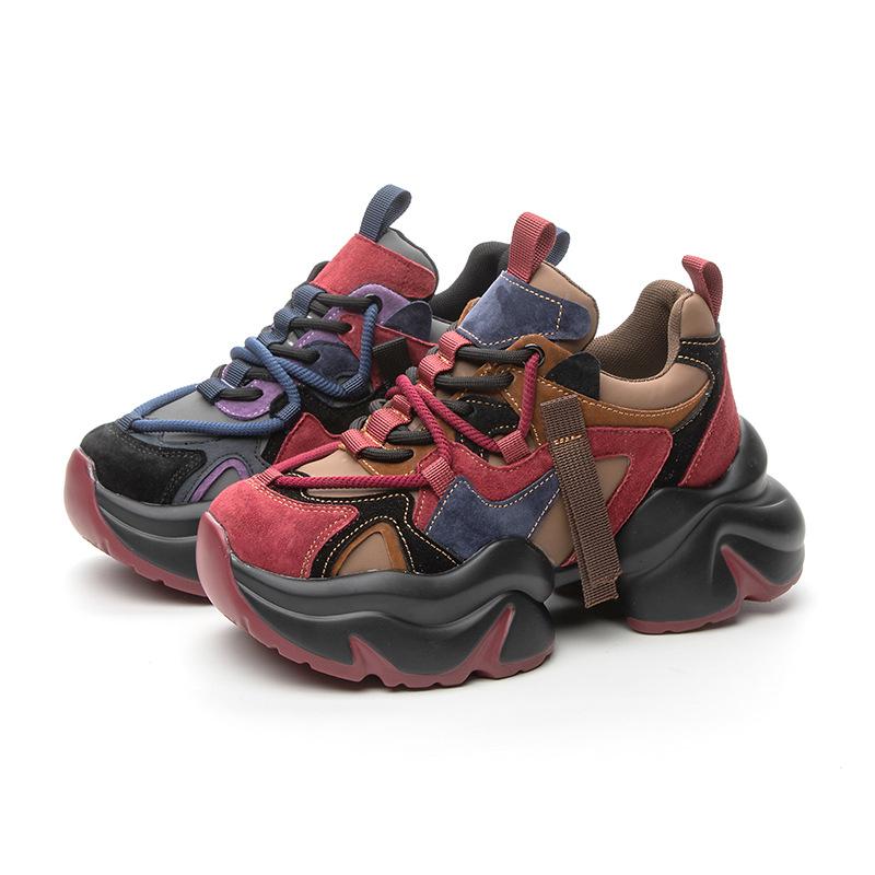 Leather Daddy Shoes Women's Spring and Autumn Leather Fleece European Station Platform Small Retro Sneakers