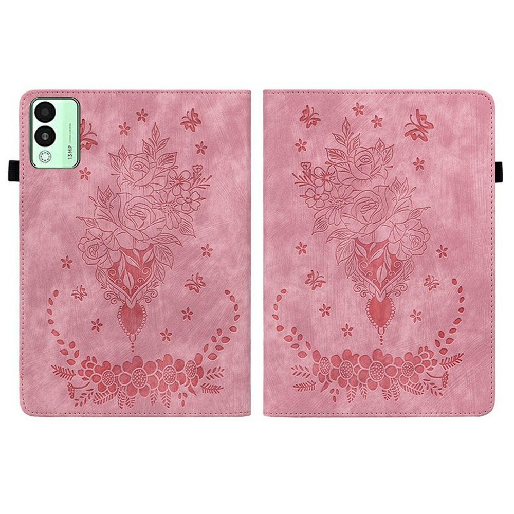 For TECNO Megapad 11 Case Card Holder Anti-Scratch Leather Cover Rose Flower Imprint