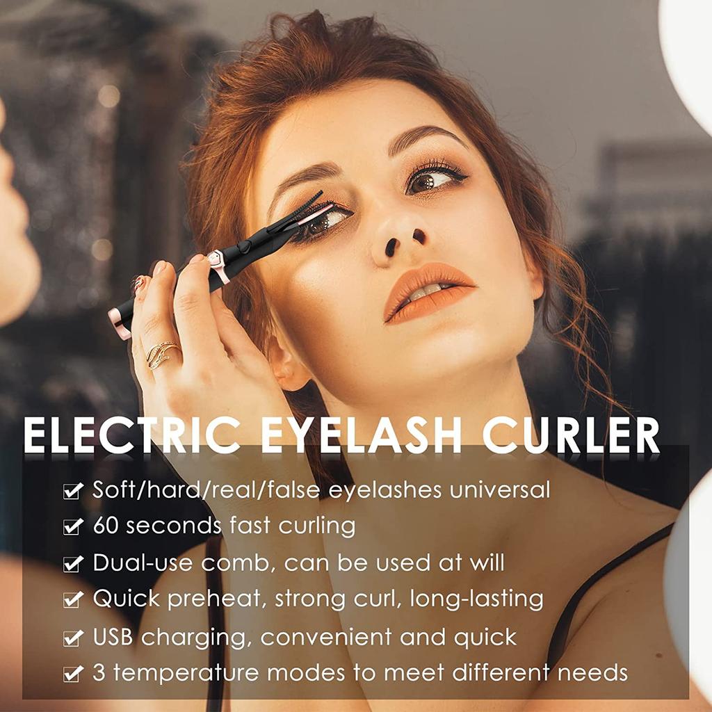 Heated Eyelash Curler USB Rechargeable Electric Eyelash Curler For Eye Lash Quick Natural Curling and 24 Hours Long Lasting