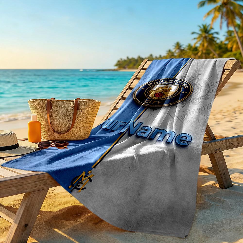 Manchester City Personalized Text Beach Towel Super Soft & Absorbent Perfect for Traveling Yoga Camping and Swimming