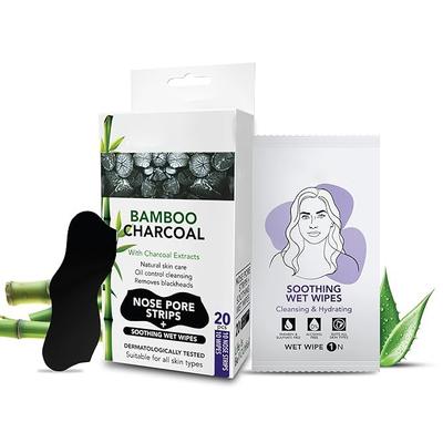 Blikiz® Полоски для очищения пор носа с бамбуковым углем | Активированный уголь и масло чайного дерева | Безболезненное удаление черных точек, контроль жирности и глубокое очищение от грязи | 20