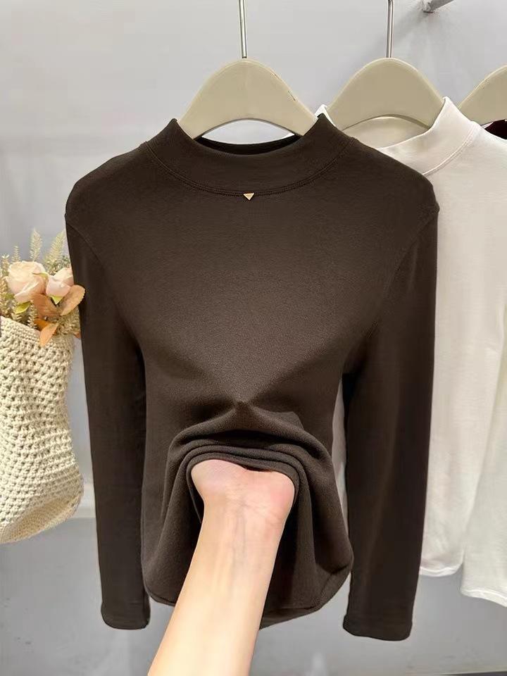 Легкая модная бархатная утолщенная однотонная универсальная рубашка с длинными рукавами для женщин, осенняя новая футболка в иностранном стиле, размер маленький