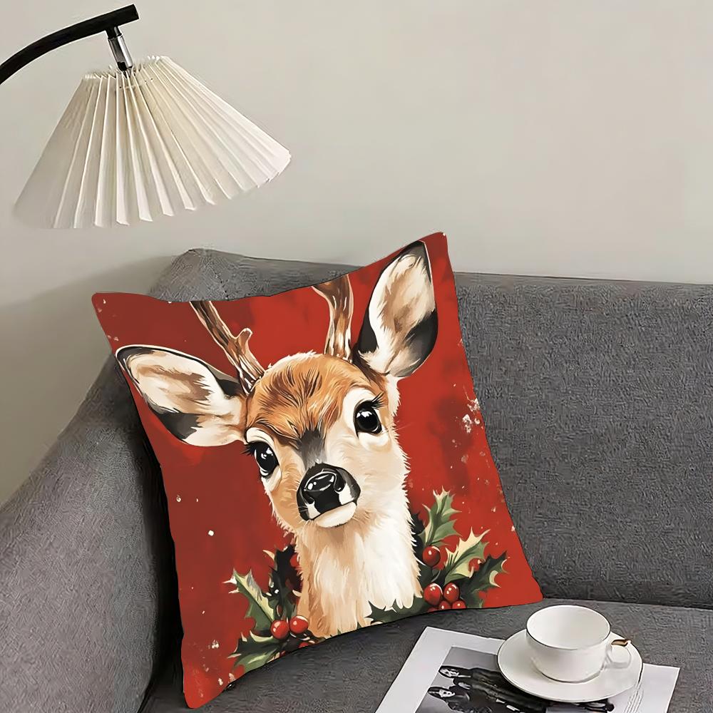 Reindeer Christmas Cute Cushion Cover Pillowcase Ultra Soft Skin Friendly Fabric Cloud Like Comfort Concealed Zipper
