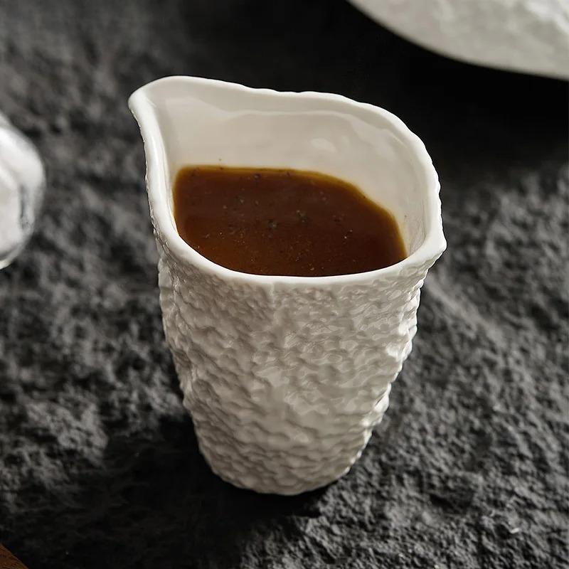 Ceramic  Restaurant Creative Rock Texture Steak Sauce Pot 200ml Milk Cup Household Specialty Pure White Tableware