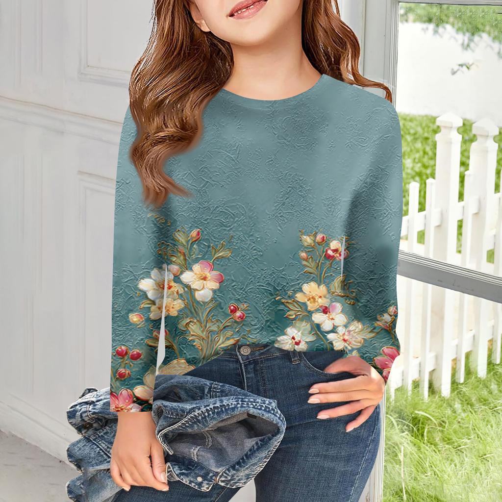 Girls Long Sleeve T Shirts Kids Fall Tops Crewneck Printed Basic Tees