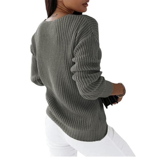 Winter Sweater Ribbed Cuff Cold Resistant Solid Color Female Slim Sweater Jumper Top for Daily Life