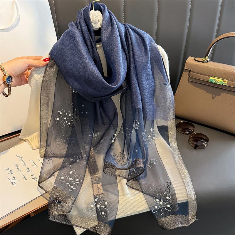 Роскошный блестящий кружевной шарф шелковый женский хиджаб мягкие шерстяные шали и палантины большой цветок тонкие шарфы фуляр женский буфанда новый